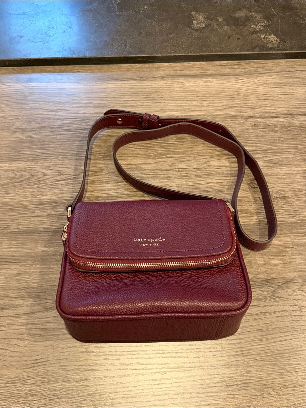 Kate Spade Pebble Leather Crossbody Bag Wine/ Maroon/Burgundy